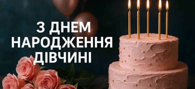 Розсипчастий рожевий торт з свічками та трояндами.