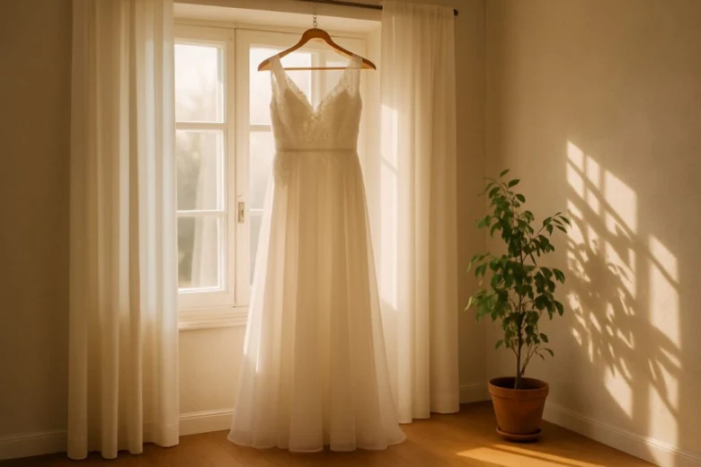 Wedding dress on hanger