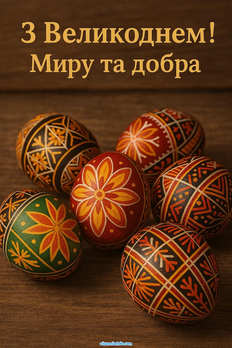 Красиві великодні яйця з привітанням миру та добра